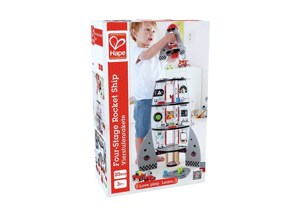 NEW Hape FOUR-STAGE ROCKET SHIP Pre-School Young Children Wooden Toy Game 